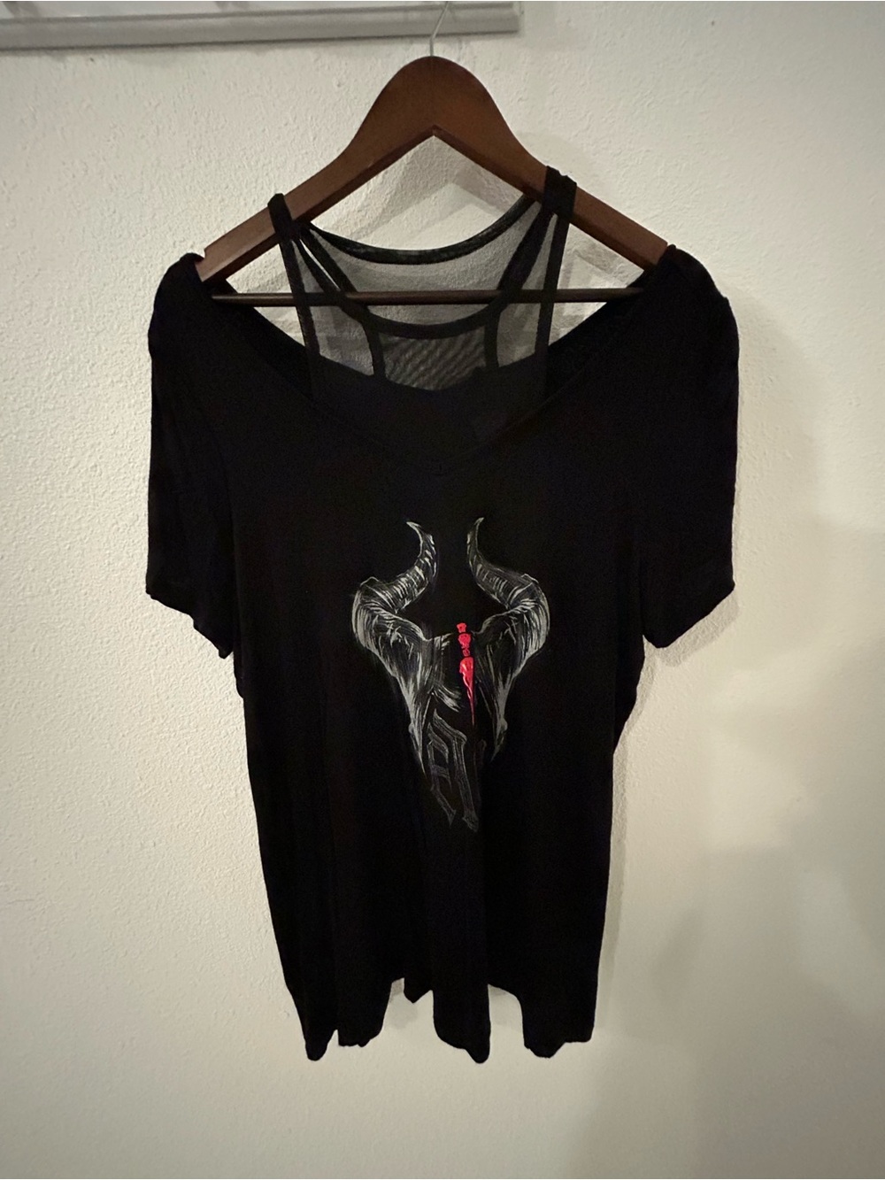 Black Disney Women's Graphic Tee with Strappy Mesh Detail